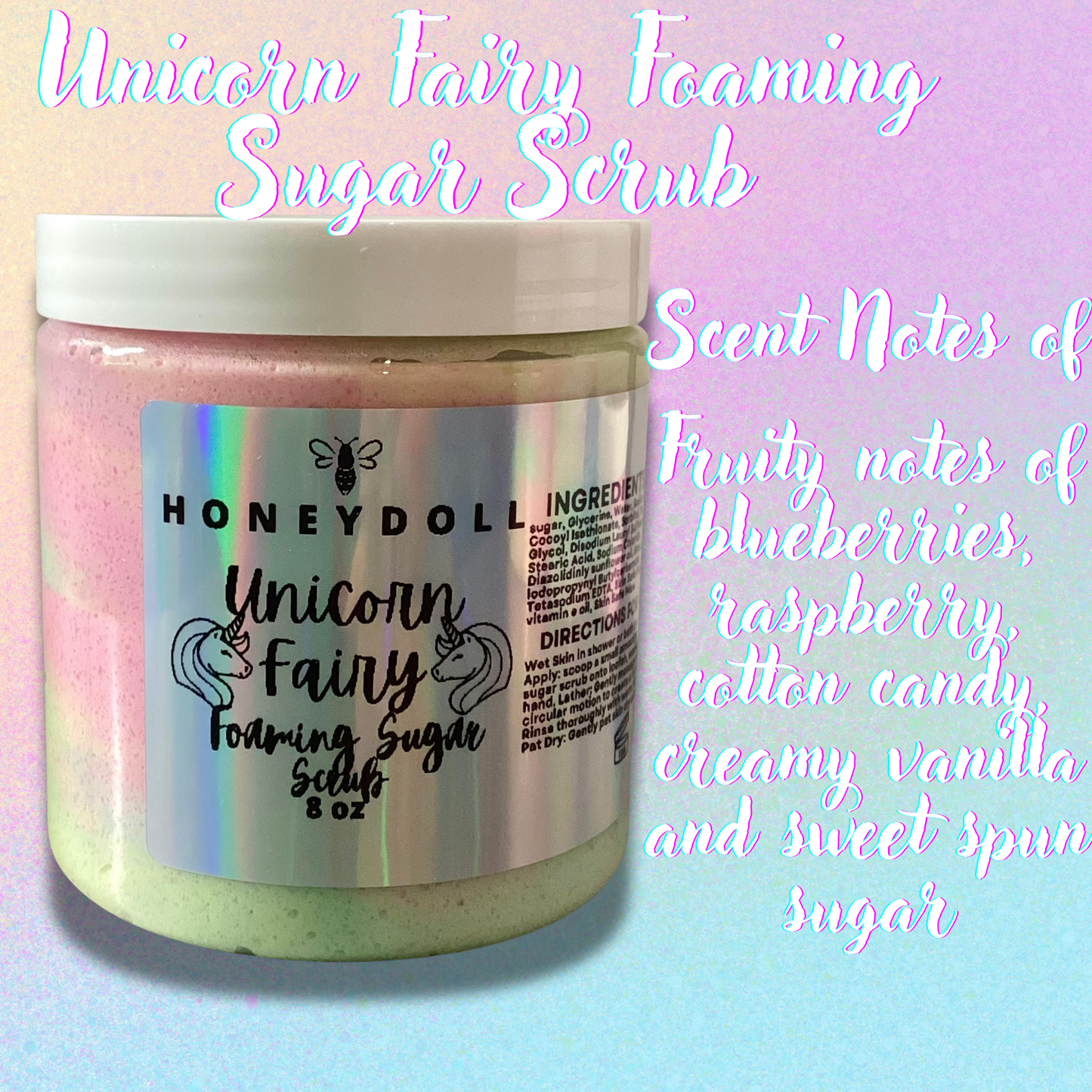 New Honeydoll Foaming Sugar Scrubs - Crushed Paradise - Pineapple Upside Down Cake - Fruity O’s - Unicorn Fairy - choose your scent